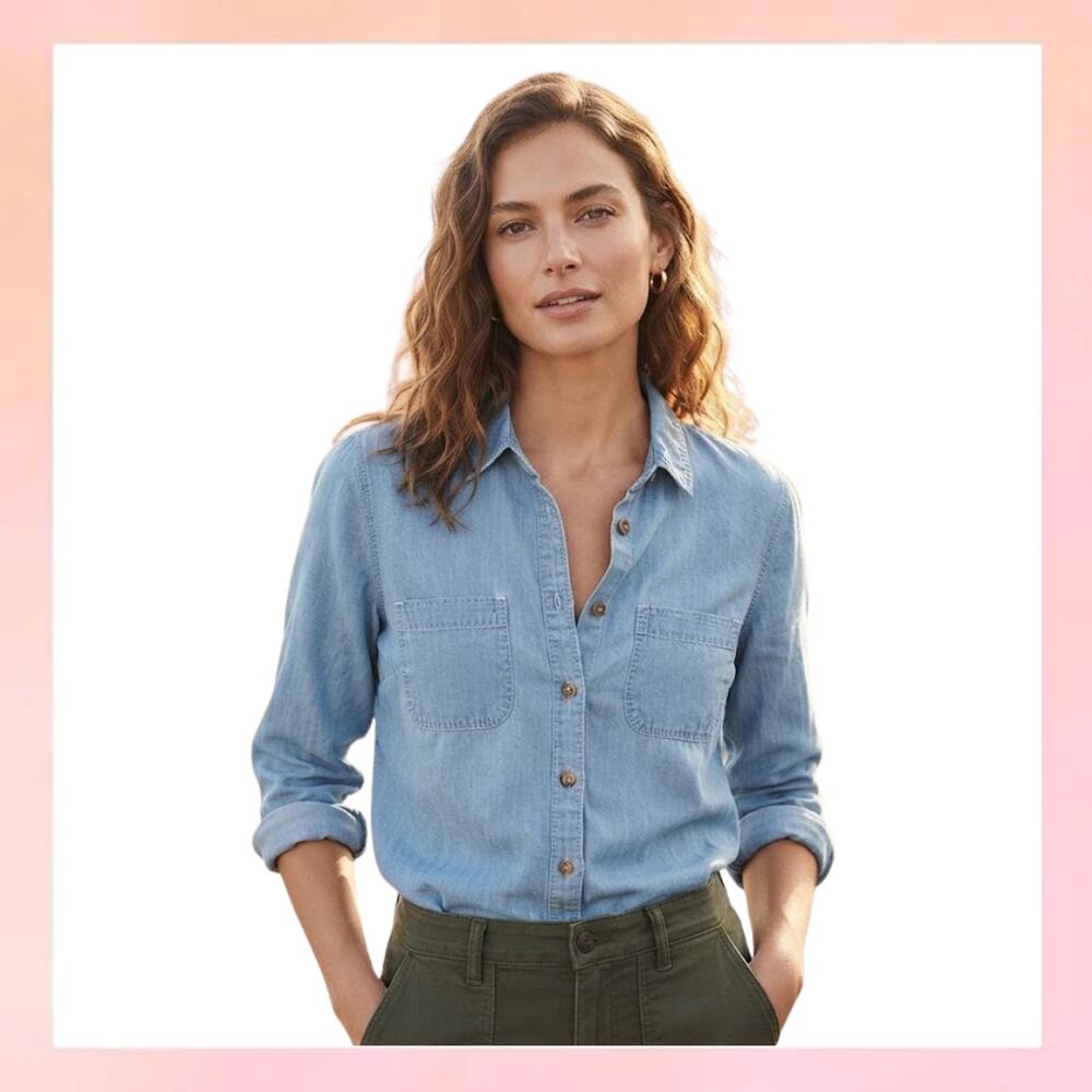 Market & Spruce Flemming Linen Chambray Blouse Light Blue Size M